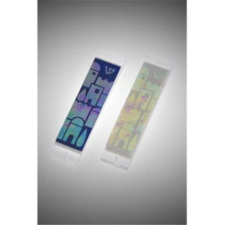 Judaica Kingdom SF-MZ-3034-2 Handmade Glass & Stained Glass Mezuzahs - Iridescent Jerusalem Mezuzah White Iridescent