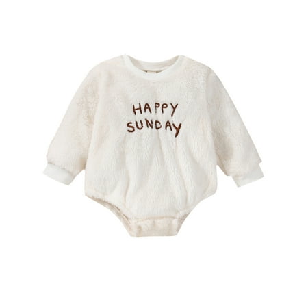

Qiylii Baby Winter Plush Rompers Fleece Letters Long-Sleeve O neck Bodysuit
