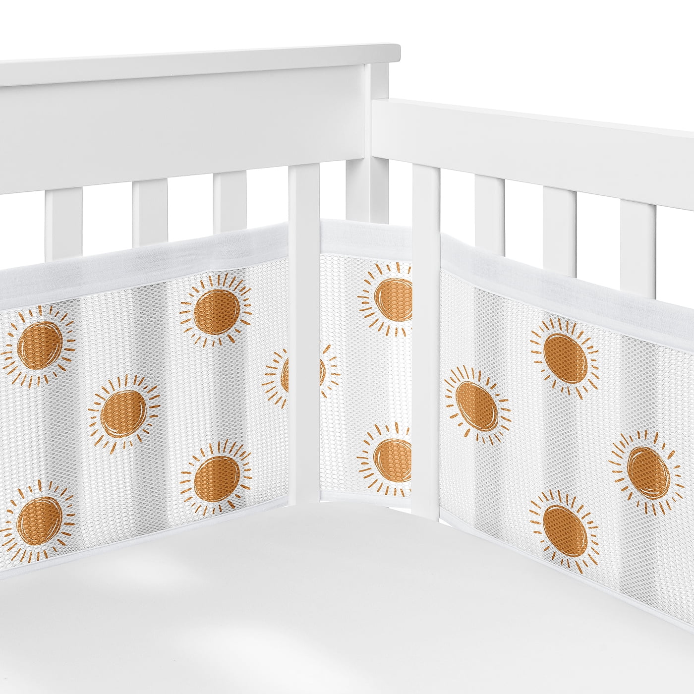 Sweet Jojo Designs Boho Sun Orange White Beige Crib Bedding + BreathableBaby Breathable Mesh Liner Pad