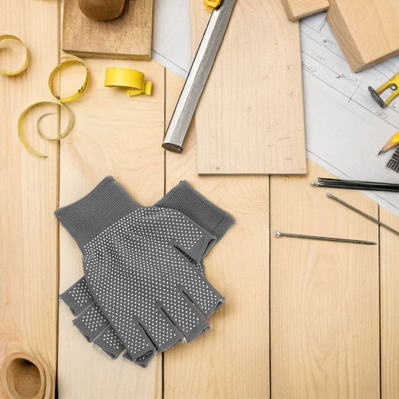 TABLZONE 8 Pairs Breathable Fingerless Work Gloves with Anti- Grip, Grey Heavy Duty Gloves for Outdoor, Industrial and Construction Use