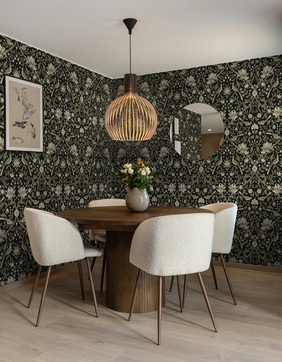 NextWall Ebony & Rosemary Vintage Bird Ogee Peel and Stick Wallpaper - 20.5 in. W x 18 ft. L Roll