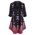 thumbnail image 1 of Rosegal Women's Plus Size Butterfly Tribal Print Roll Up Sleeve Blouse, 1 of 5