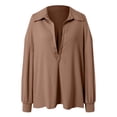 thumbnail image 5 of vigerkar Womens Oversized Deep V Neck Sweatshirts Casual Collared Long Sleeve Ribbed Knit Pullover Tops (Brown, L), 5 of 7