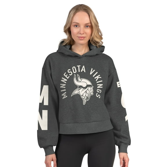 Women's Starter  Heather Charcoal Minnesota Vikings Star Player Cropped Fleece Pullover Hoodie
