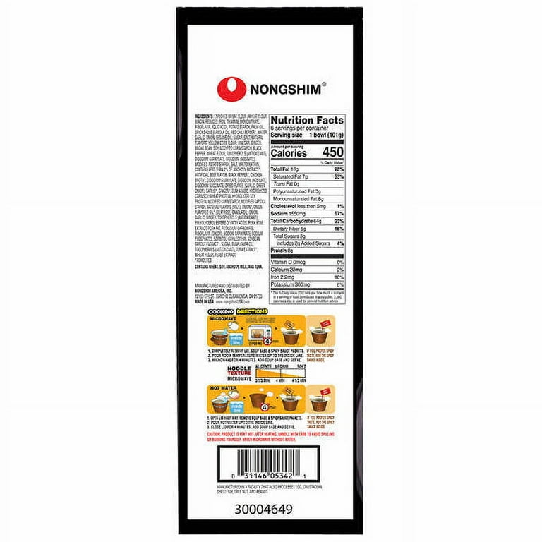 Nongshim Tonkotsu Ramen Bowl, 3.56 oz, 6-count