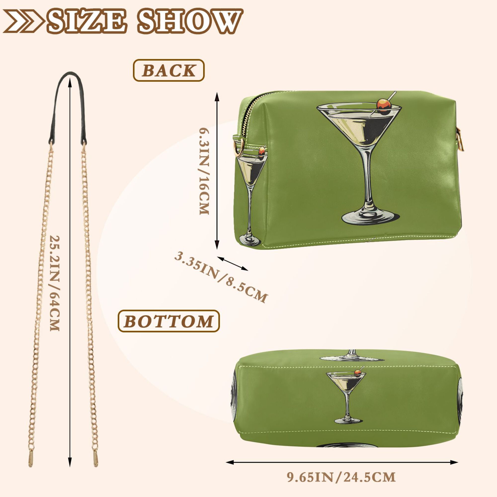 FORMRS Women Crossbody Purse with Chain Strap Vegan Leather Shoulder Handbag, Light Black Martini
