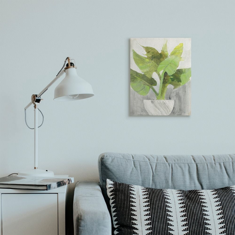 Stupell Industries Green Large Plant White Planter Indoor Home Painting Canvas Wall Art Design by Albena Hristova, 16" x 20"