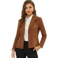 thumbnail image 1 of Chaqueta de oficina de trabajo de manga larga con cuello de solapa y ante sintético para mujer Caramelo M, 1 of 4