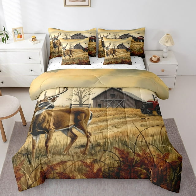 YST Ensemble de Literie Mignon avec Cerf, Ensemble de Couette Orignal Western, Format Très Grand (7 Pcs)