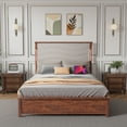 thumbnail image 2 of Queen Size Bed Frame With Upholstered Headboard, Queen Bed Frame With Charging Station And Led Lights, Wood Slats, Beige Linen, No Box Spring Needed, Easy Assembly, 2 of 9
