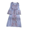 thumbnail image 2 of Vestido de verano para mujer, transpirable, estilo bohemio, con mangas acampanadas y cómodo, largo. Azul claro, 2 of 9