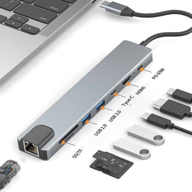 1 Hub Usb C, Adaptador Multipuerto 8 En 1, Estaciones De Acceso, Usb-c Vers Hdmi 4k Et Vga, Ethernet Rj45, Audio/micrófono, Pd 100w, Puertos Usb 3.0, Acoplamiento