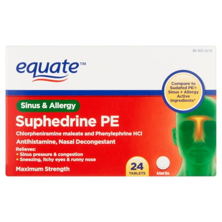 Equate: Suphedrine PE Sinus & Allergy Tablets Antihistamine/Nasal ...