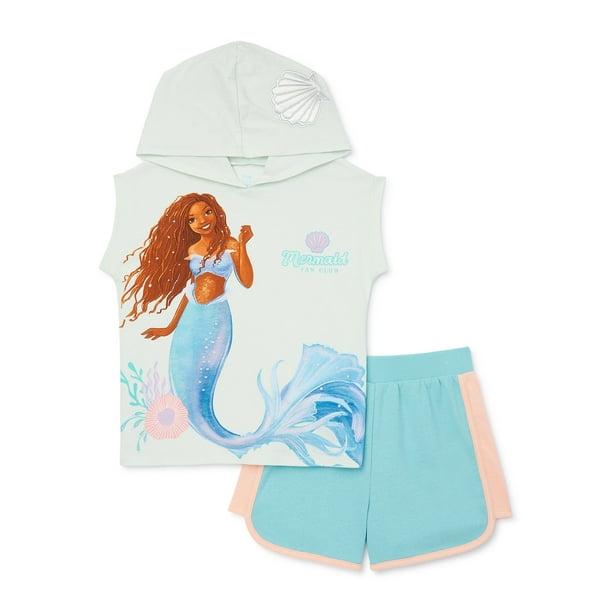 Little Mermaid Girls Cosplay Graphic Hoodie and Shorts Set, 2Piece