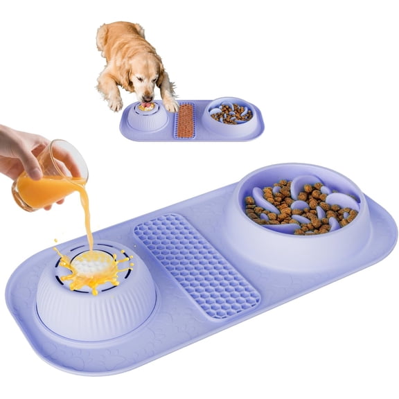 Pawinner 3 in 1 Slow Feeder Dog Bowl with Interactive Rolling Lick Ball, Anti-Choking Puzzle Slow Feeding Bowl & Bone Broth Lick Mat, Prevents Bloating for Small Medium Large Dogs