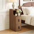 thumbnail image 3 of Fluted Narrow Nightstand with 2 Drawers,Slim Wooden Bedside Table for Bedroom,Walnut, 3 of 7