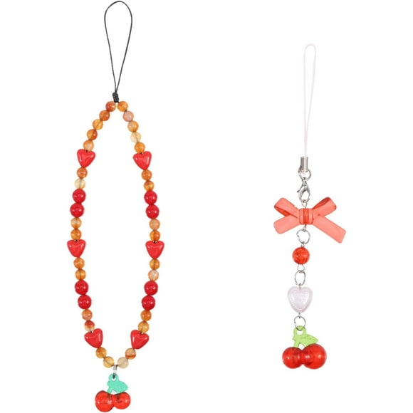 Innovative 2pcs Red Cherry Phone Charms Beaded Phone Strap Chain Cute Cell Phone Lanyard Wrist Strap Accessories for Phone Cases Camera - Perfect for All Your irrigation needs