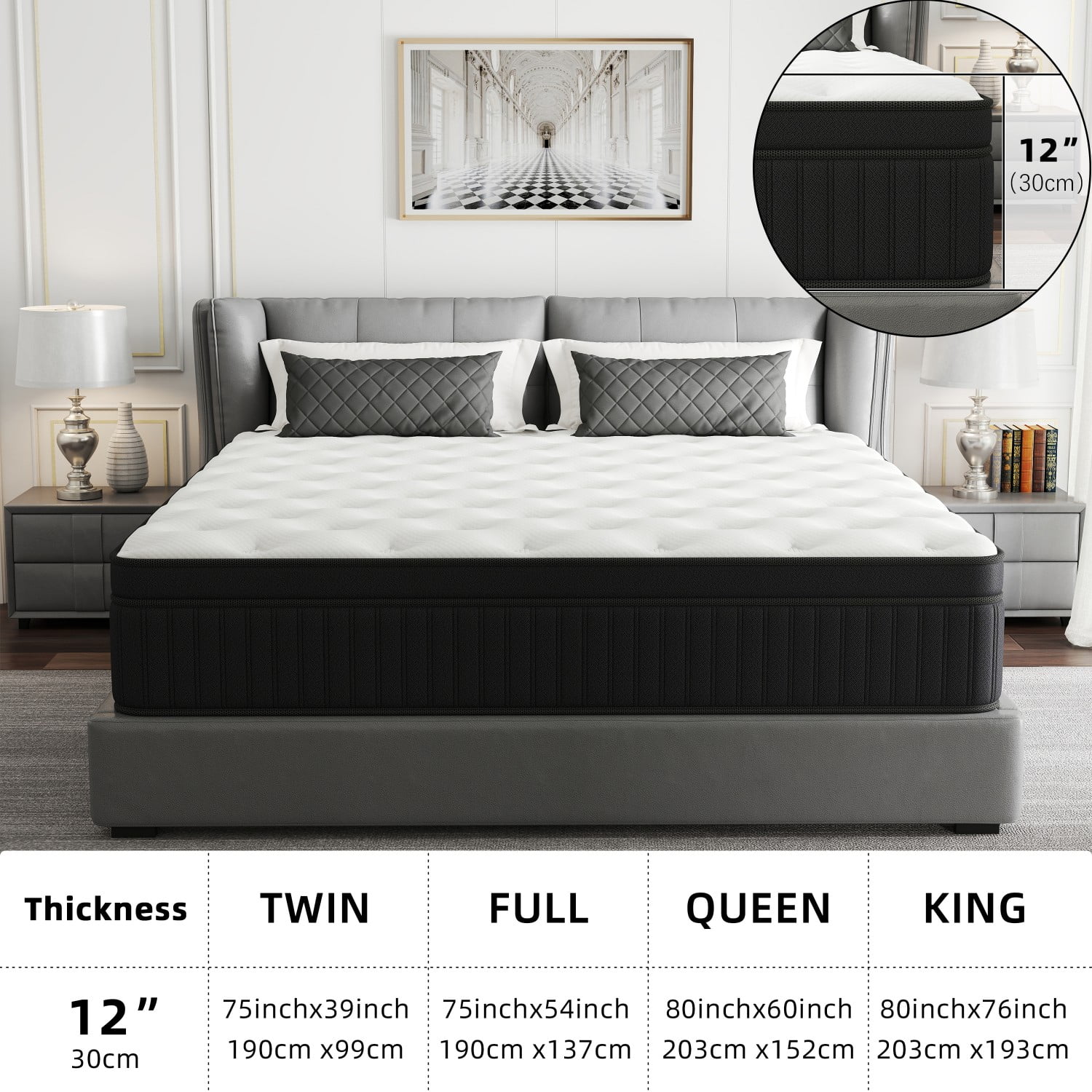 AMENDPATURE 12" Twin Hybrid Mattress,Gel Infused Memory Foam and Pocket Spring in a Box,Medium，Adult