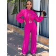 thumbnail image 5 of Women Elegant Jumpsuit Formal Sex-Y High Necked Long Sleeved Casual Straight Pantsbusiness Party Jumpsuit Rose Red M, 5 of 9