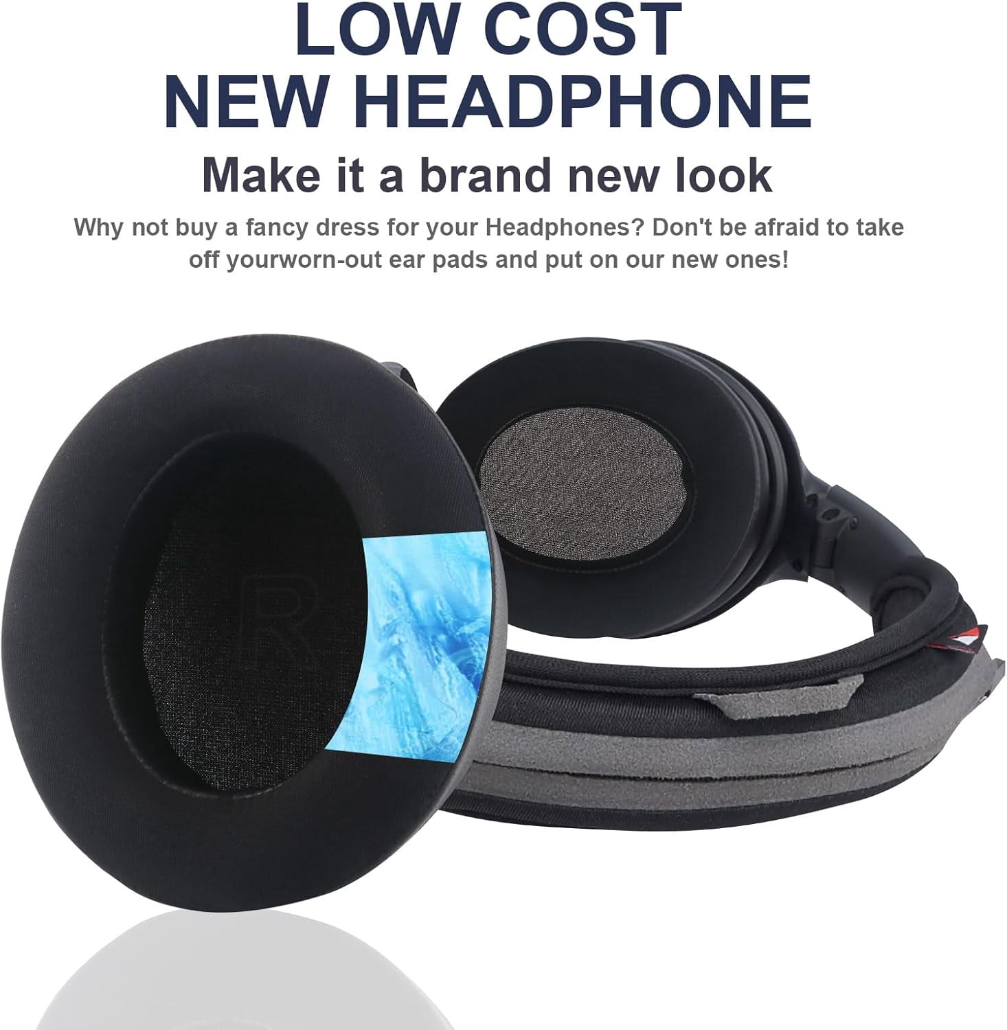 HRTGFD-Life Q30 Q35 Cooling Gel Ear Pads Replacement Ear Pads Cushions Compatible with Anker Soundcore Life Q30 / Q35 BT Headphones Comfort Memory Foam Replacement Headset Earpads Ear Cups Cover - Bl