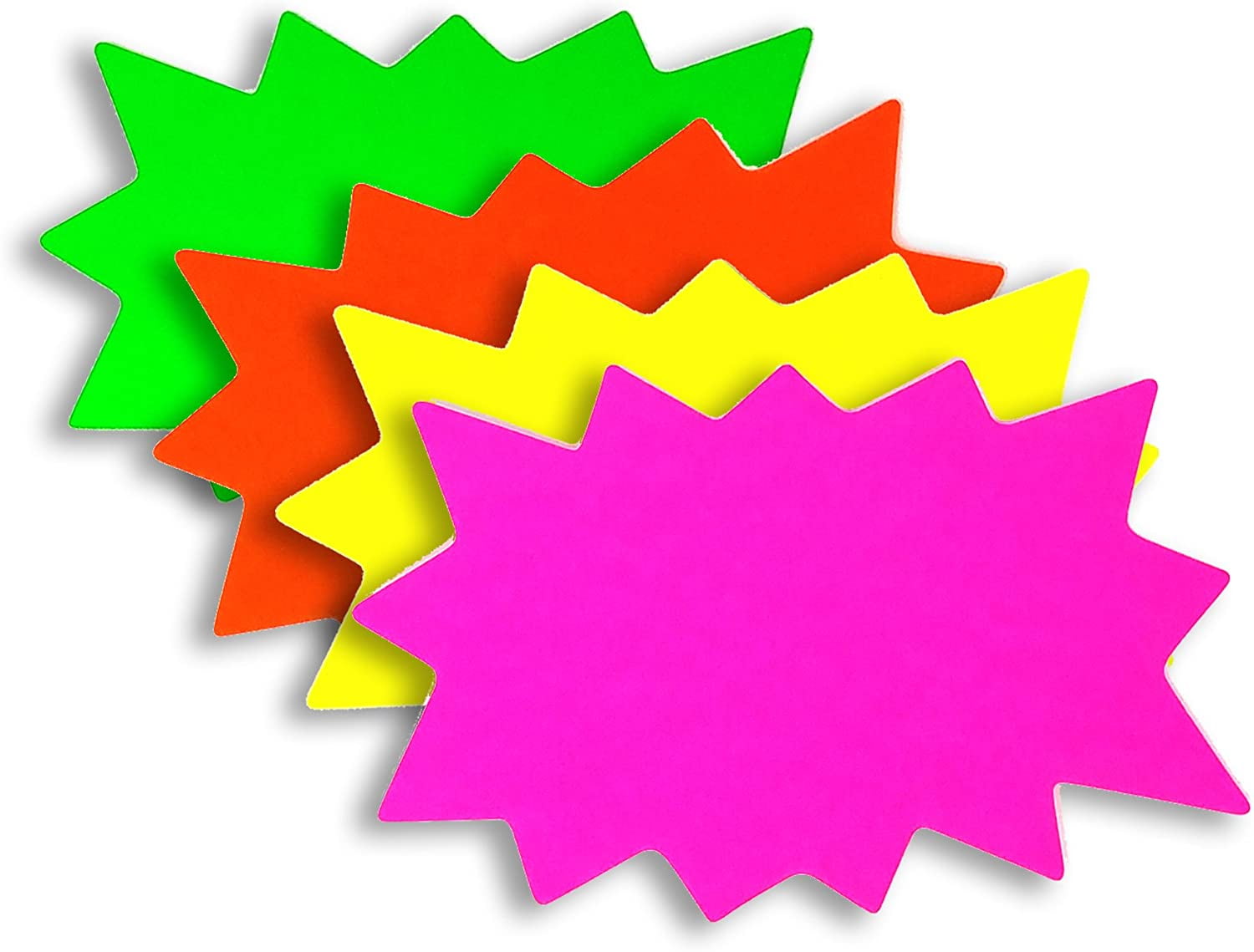 100 SPECIAL 3.5 x 5.5 Fluorescent Burst Neon Retail Sale Sign Card 25 each color 