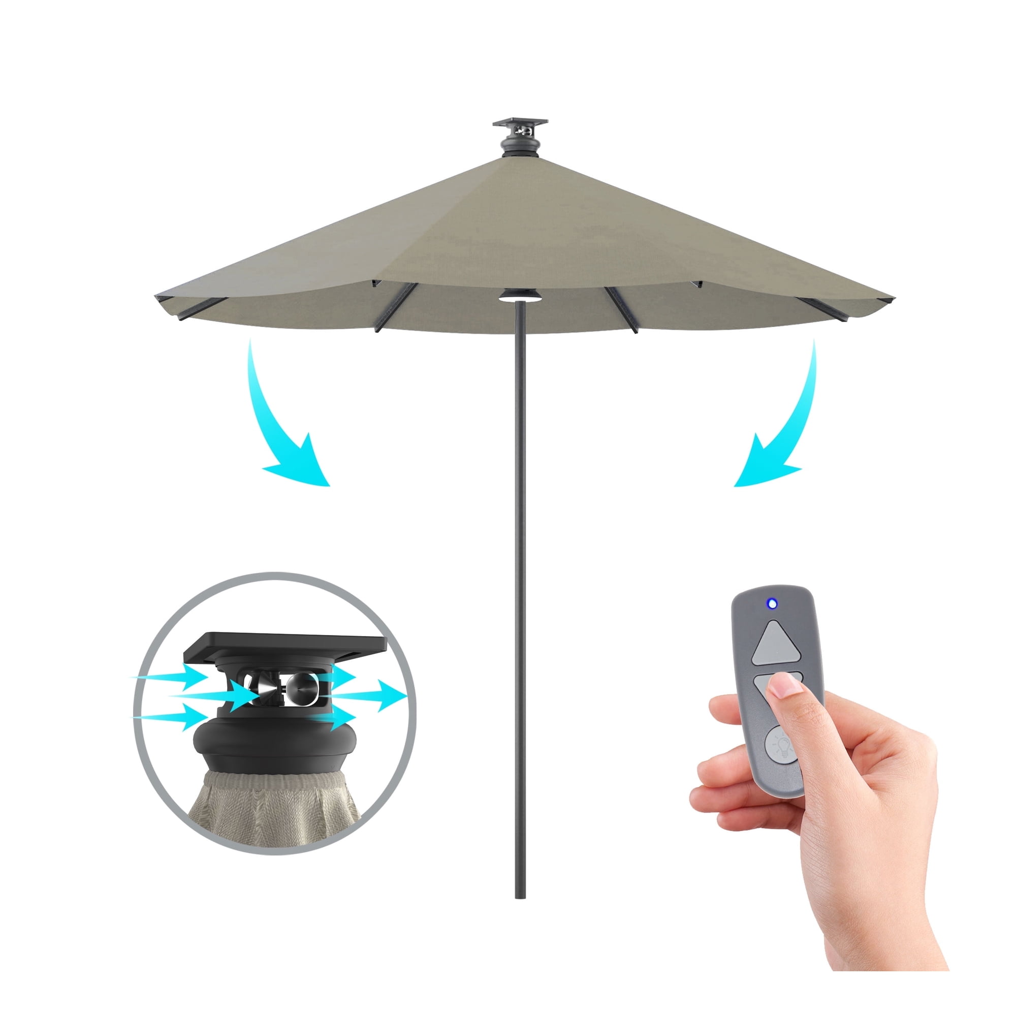The Above Patio Umbrella 106 in Gray Solid Print Octagon Market Patio Umbrellas, Smart, Remote, Wind Sensor, Solar Panel, LED Lighting, Fade Resistant