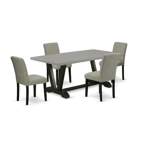 East West Furniture V-Style 5-piece Dining Set with High Chair Back in Black