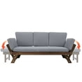 thumbnail image 3 of Outdoor Patio Daybed, Sunbed Expandable Chaise Lounge Sofa Bed with Cushions and Adjustable Armrest, Wooden Patio Furniture Set All Weather for Balcony Backyard Porch Lawn, Gray, 3 of 11