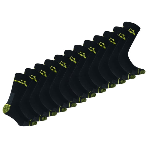 Diadora Calcetines de Trabajo Unisex, Paquete de 12 - Calcetines Deportivos, Algodón, Logotipo, color sólido Negro 39-42