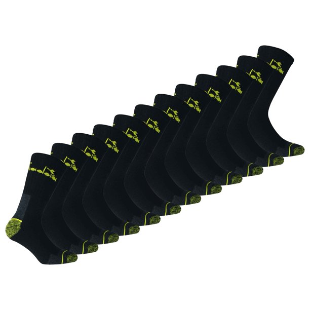 Diadora Calcetines de Trabajo Unisex, Paquete de 12 - Calcetines Deportivos, Algodón, Logotipo, color sólido Negro 39-42