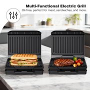 KEINVE Electric Grill and Panini Press, Tough Non-Stick Coating, Drip Tray Catches Grease, Black