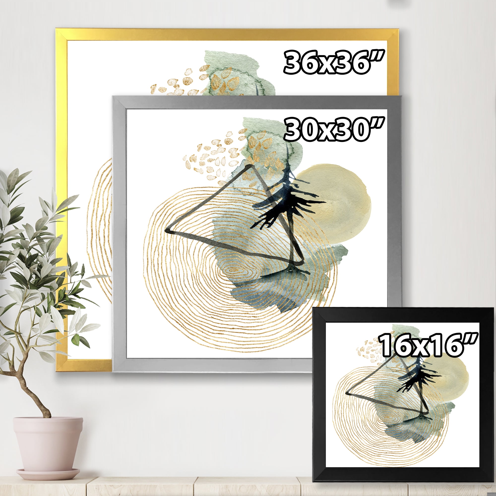 Designart 'Abstract Landscape Of Mountains Tree and Moon' Mid-Century Modern Framed Art Print