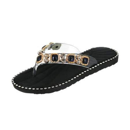 

Tangnade Casual Shoes Womens Ladies Crystall Flip Flop Casual Flat Shoes Sandals Slippers
