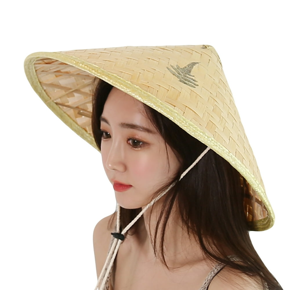 WITHMOONS Chinese Oriental Bamboo Straw Cone Garden Fishing Hat QZ90043 ...