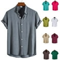 thumbnail image 3 of WTXUE Button-Up Shirts Short Sleeve, Notch Neck Mens Dress Shirts Casual Solid Button Down Shirt Beach Shirt Solid | Workwear for Men Grey L, 3 of 10
