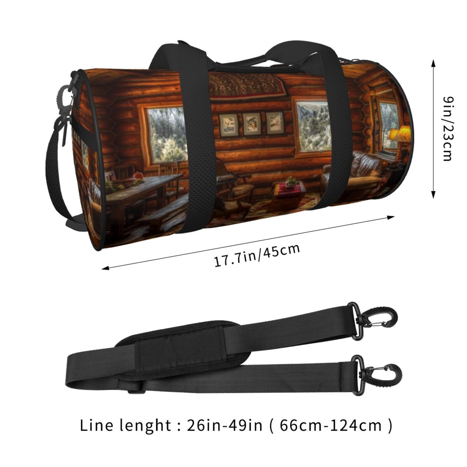Vsdgher Log Cabin Inside 45L Foldable Duffel Bag, Sports Gym Bag,Overnight Bag, Portable Weekender Bag for Airplanes