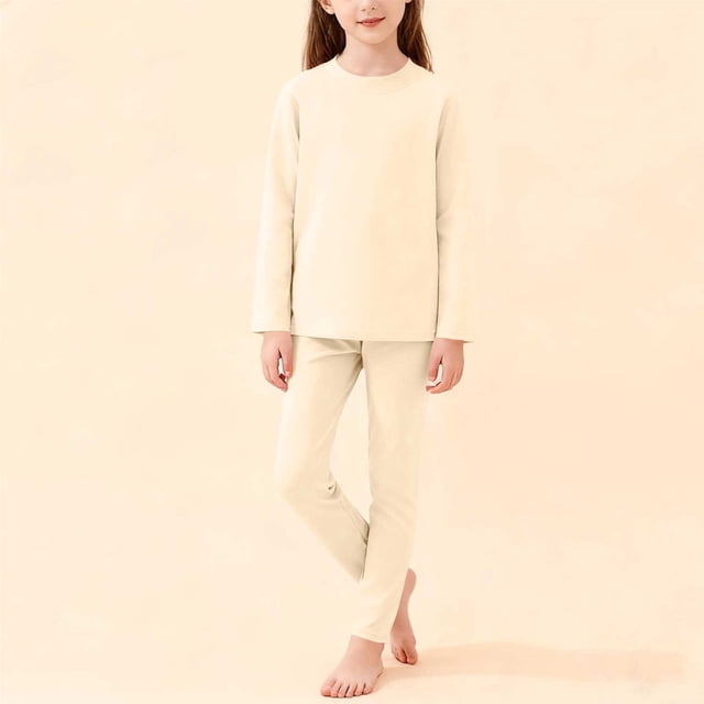 Conjuntos de blusas y camisas de cuello redondo y manga larga para niños, color liso, cuello semialto, manga larga, pantalones con cintura elástica, conjunto de traje cálido para niños medianos y gran