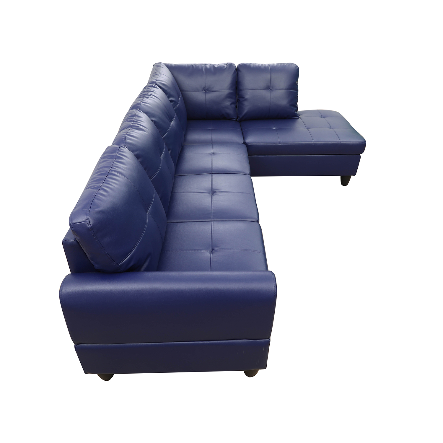 Hommoo Faux Leather 4-Seat Couch, L Shaped Sectional Couches and Sofas, 16'' Back Height Modern Living Room Furniture Sets Sectional Sofa Set, Blue(No Ottoman)