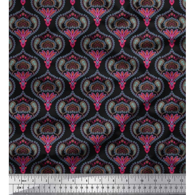 Soimoi Velvet Fabric Moroccan Damask Printed Fabric 1 Yard 58 Inch Wide