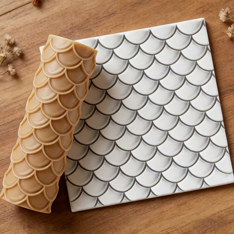 Fish Scale Texture Embossed Polymer Clay Roller  A must-have tool for ceramic sculpting