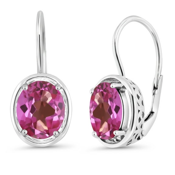 Gem Stone King 3.60 Cttw Pink Mystic Topaz Dangle Earrings for Women | 925 Sterling Silver | Gemstone Birthstone | Oval 9X7MM