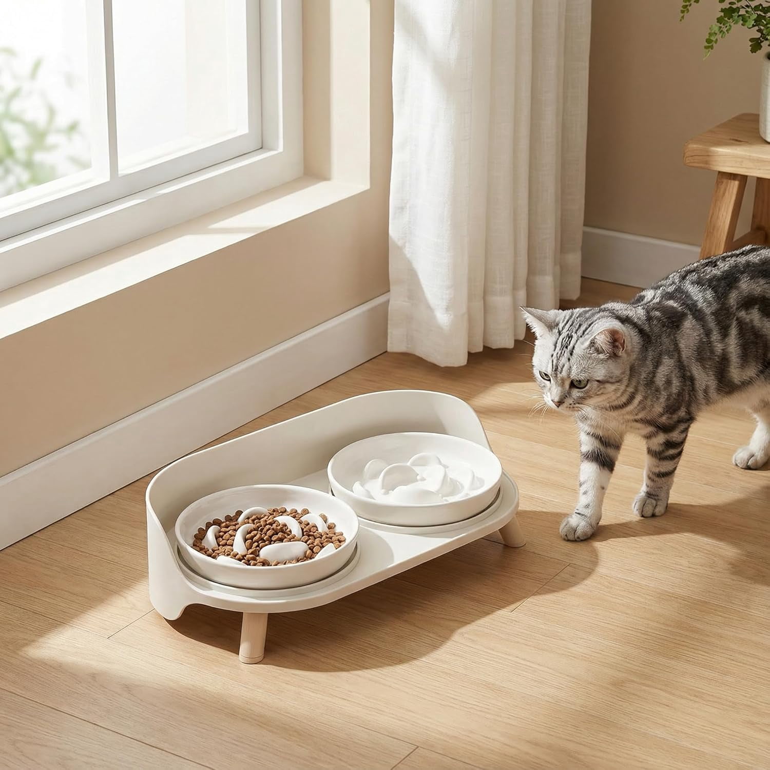 Raised Dog Feeder Bowl Stand - Elevated Dining Table for Small and Medium Dogs and Cats - Fits Food and Water Dish up to 6" Diameter - Milky White (Bowls Not Included)