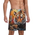thumbnail image 2 of Rateoe Colorful Plant Tiger Print Men's Lounge Shorts – Soft & Breathable Pajama Bottoms with Pockets, Elastic Waistband, Lightweight Sleepwear for Nightwear & Loungewear-3X-Large, 2 of 6