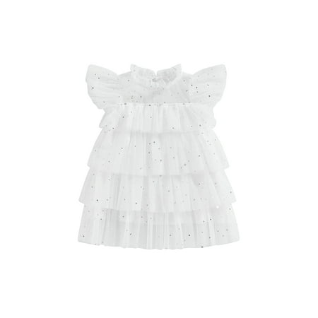 

Toddler Kids Baby Girl Princess Dress Sleeveless Ruffle Sparkle Star Layered Tulle Tutu Dress Mesh Fluffy Summer