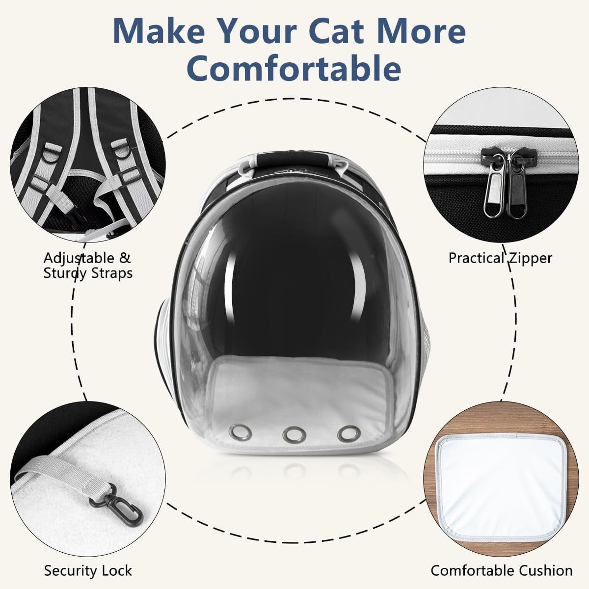 DENZUS Bubble Expandable & Foldable Cat Backpack Carrier, Breathable Pet Backpack for Large Cats, Designed for Hiking, Travelling, Camping