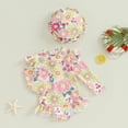 thumbnail image 2 of Bagilaanoe Toddler Baby Baby Girl One-Piece Swimsuit Flower Print Long Sleeve Zipper Rashguard Swimwear + Swimming Cap 6M 9M 12M 18M 24M 3T Kids Ruffle Bathing Suit, 2 of 7