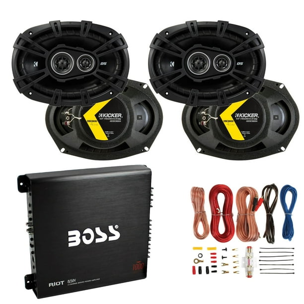 Kicker 6x9" 360W Car Speakers (4 Pack), Boss 1000W Amplifier, and 8