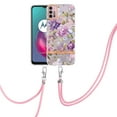 thumbnail image 2 of Flower Pattern Case for Motorola Moto G Power 2022, Detachable Shoulder Strap Lanyard Crossbody Slim Lightweight Floral Cover, PC + Silicone Shockproof Drop Resistant Case, Purple Peony, 2 of 7