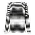 thumbnail image 4 of Long Sleeve Tops for Women, Yigetop Women's New Round Neck Long Sleeved Loose T Shirts Female Comfortable Commute Fashion Long Sleeved Lady T Shirt Long Sleeve Striped Shirt White L, 4 of 5