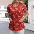 thumbnail image 2 of NIEWTR Women's V Neck Patterned Scrub Tops Breathable Medical Work Tunics with Pockets Stretch Fabric(Red,L), 2 of 5